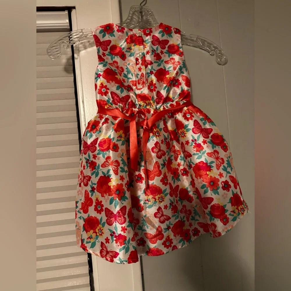 Little Lass Floral Dress 18 Months Butterfly Print Party Easter EUC